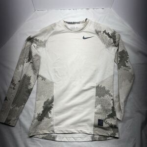 Nike Pro Hyperwarm Fitted Long Sleeve Shirt Men’s Small White Grey Camo